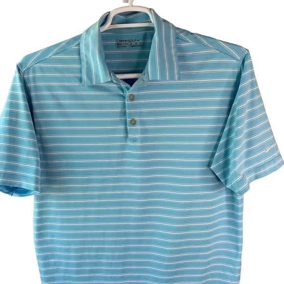 Nike Golf Fit Dry Men Size M Jersey Polo Golf Shirt Blue Stripes Short Sleeve - Picture 2 of 12
